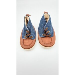 Baby Gap Infant Denim and Faux Leather Crib Shoes Brown Blue 6-12 Months